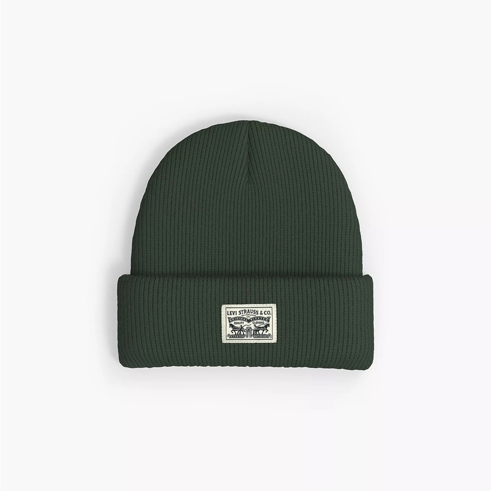 Levi's Green Knit Cap with Cuffed Design and Classic Fit
